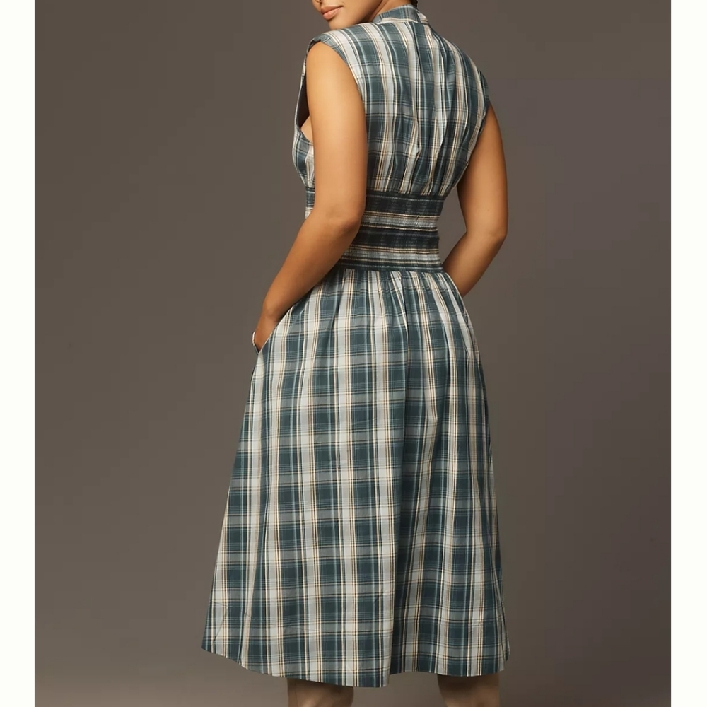 Anthropologie Tommie Zip-Front Midi Dress Green Plaid, size 3X Plus St. Pats - Picture 3 of 9